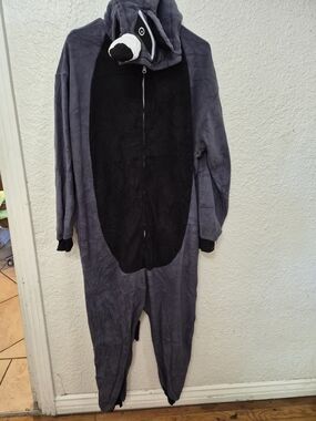 Kids Gray & Black Raccoon One-Piece Hooded Costume